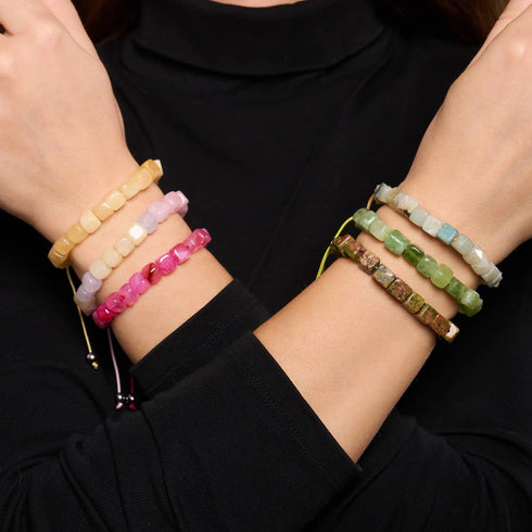 Gelber Quarz | Silber | Edelstein-Kieselstein-Makramee-Armband